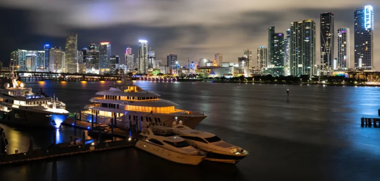 Miami skyline at night from the water 1920w